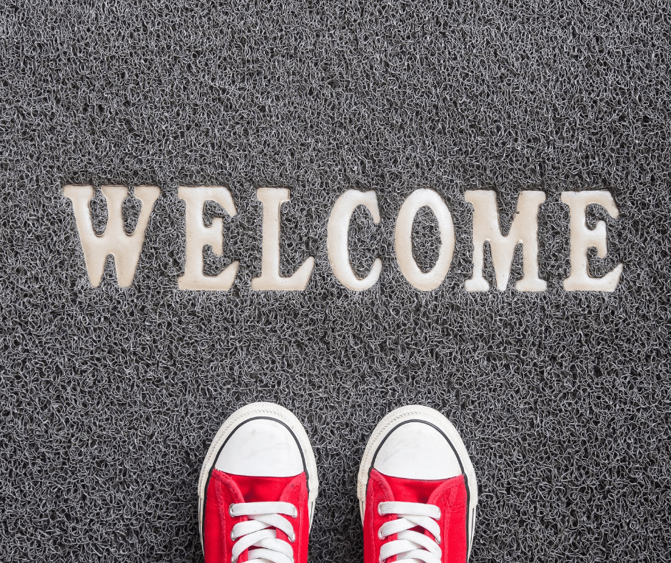welcome mat with sneakers