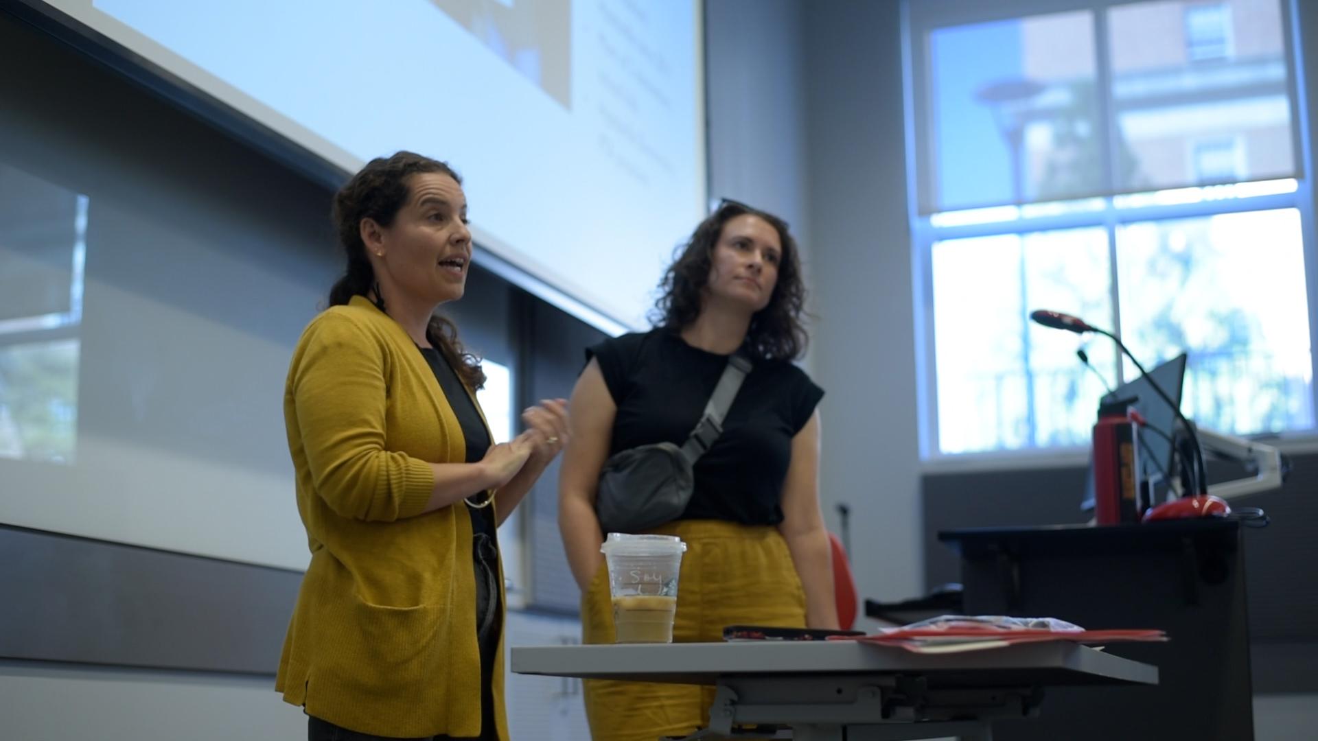 Presenters from a gun violence prevention nonprofit speak to UMD students